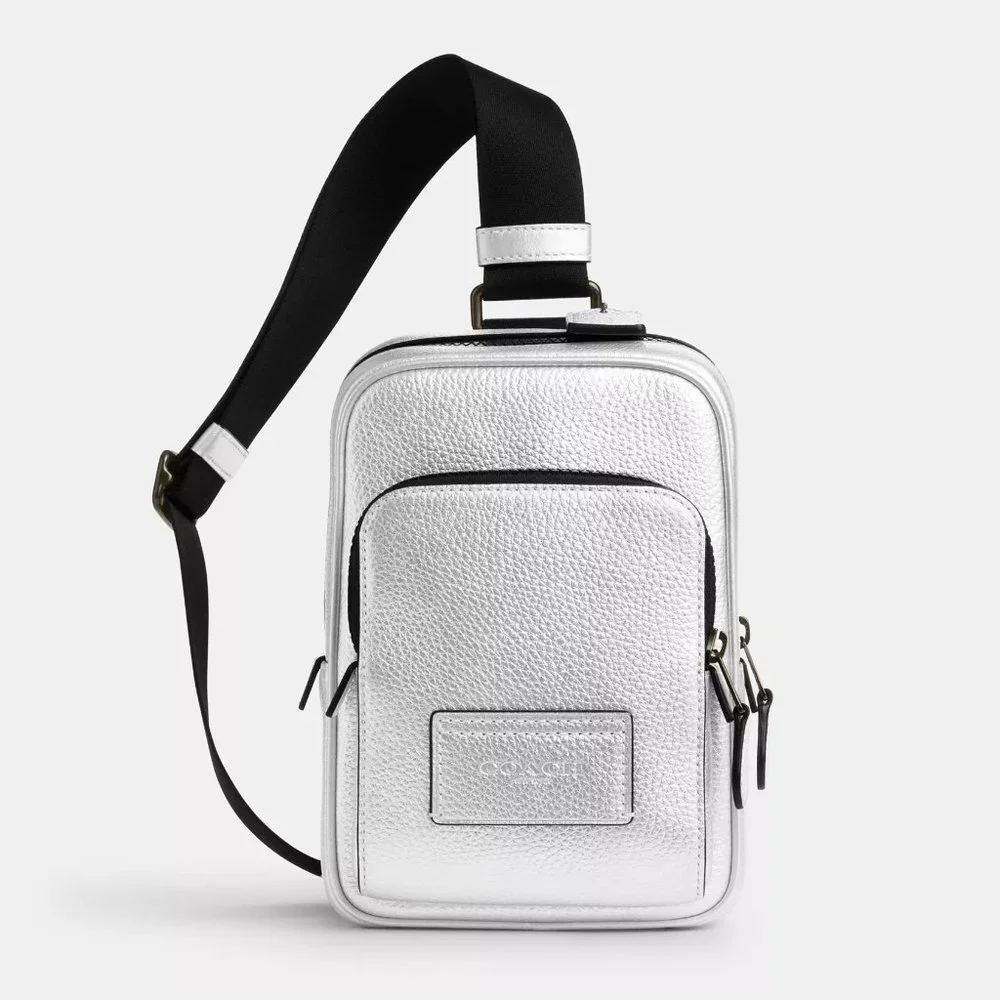 🥰 Coach Track Pack 14 In Silver Metallic